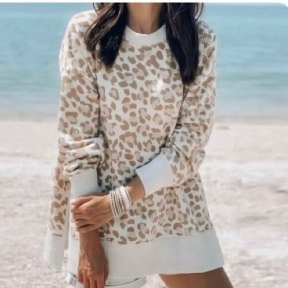 Aerie Animal Print Pink Tan Oversized Slouchy Sweatshirt, XS